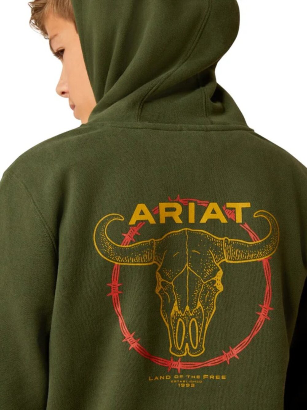 Ariat Boy's Barbwire Skull Hoodie - Dark Green | NWT